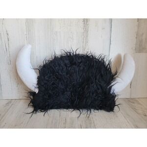 Halloween fuzzy Viking hat costume black horns one size fits most adult